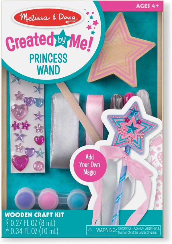 Melissa & Doug Created By Me! Paint & Decorate Your Own Wooden Princess Wand Craft Kit, Pink - Princess Crafts Great For Rainy Days, Princess Toys For Kids