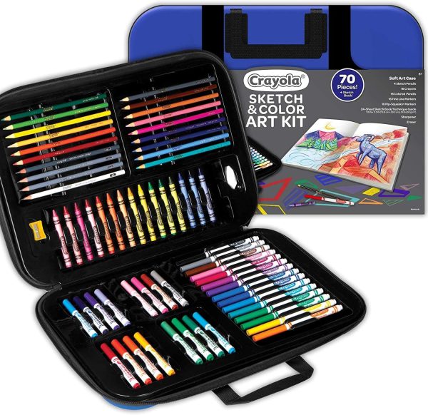Crayola Sketch & Color (70pcs), Art Kit for Kids, Includes Coloring Kit, Art Case & Sketch Book, Gifts for Kids