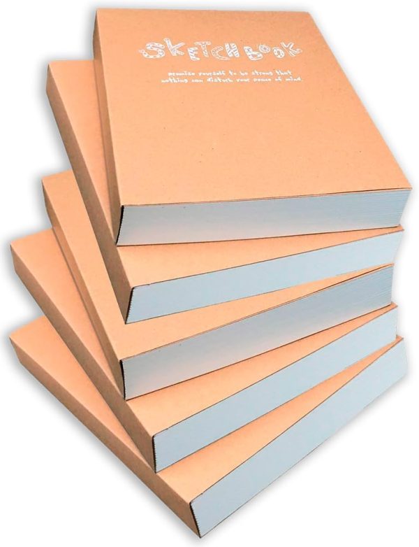 Kraft Cover Drawing Notebook & Sketchbook – Set of 3 Blank Plain Sketch Books – 125g Thick Paper A5 Size, 150x210mm Paper Ideal for Drawing & Sketching- 128 Sheets Each – 180 Degree Opening