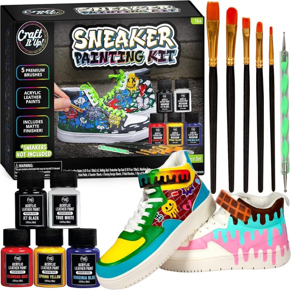Craft It Up Sneaker Painting Kit Complete Shoe Paint Kit for Sneakers- Paint, Brushes, Tape & More Included- Shoe Customization Kit