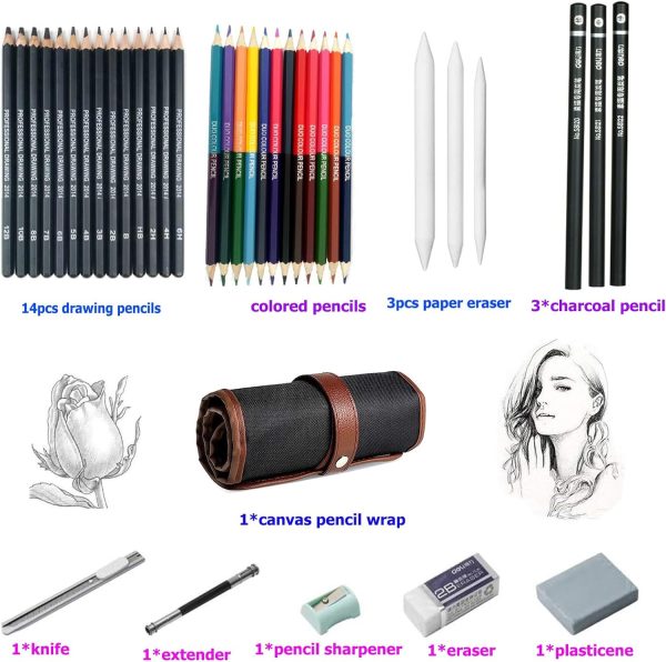 Drawing Pencils, 38pcs Art Supplies Drawing Supplies Sketching Pencils Graphite Pencils Charcoal Pencil Art Set for Beginners Artists - Image 3
