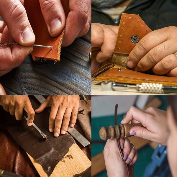 Dorhui Leather Craft Tools Kit, Leather Working Tools and Supplies Leather Craft Stamping Tool Waxed Thread Groover Awl Stitching Punch Hole for Leather Artworks - Image 8