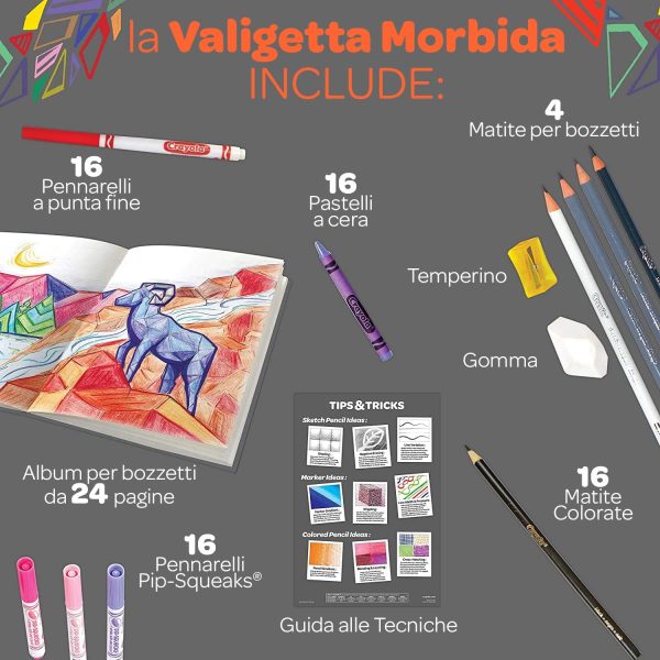 Crayola Sketch & Color (70pcs), Art Kit for Kids, Includes Coloring Kit, Art Case & Sketch Book, Gifts for Kids - Image 4