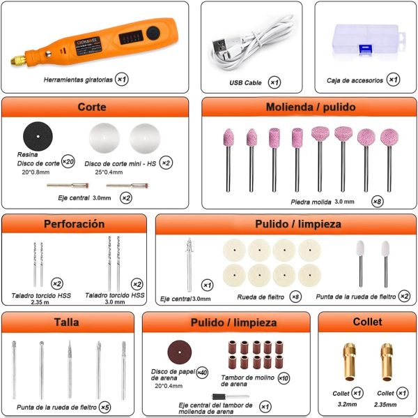 GOXAWEE Mini Cordless Rotary Tool Kit with 105pcs Accessories, USB Charging 5-Speed 18000rpm Multi-Purpose Art Craft Tool with 3.7V Li-ion Battery for Handmade Crafting and DIY Creations - Image 6