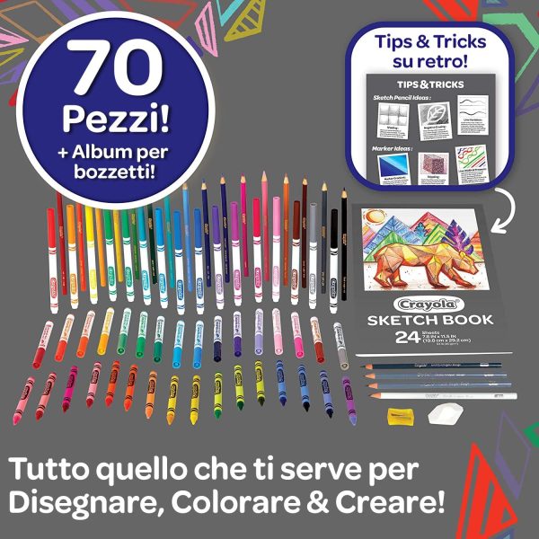 Crayola Sketch & Color (70pcs), Art Kit for Kids, Includes Coloring Kit, Art Case & Sketch Book, Gifts for Kids - Image 3