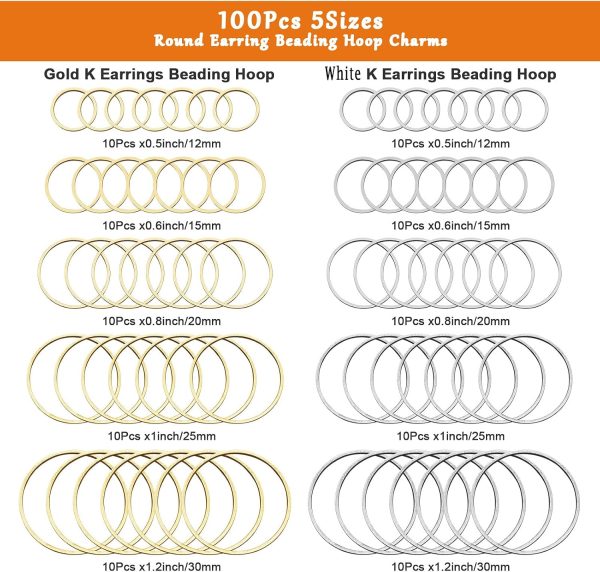 100Pcs Round Earring Beading Hoop Rings,5Sizes Earring Finding Open Bezels Linking Rings Beading Hoop Earrings Pendant for DIY Craft Jewelry Making,Earring Necklace,Crafts Supplies - Image 2