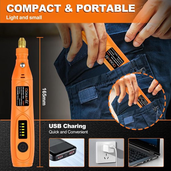 GOXAWEE Mini Cordless Rotary Tool Kit with 105pcs Accessories, USB Charging 5-Speed 18000rpm Multi-Purpose Art Craft Tool with 3.7V Li-ion Battery for Handmade Crafting and DIY Creations - Image 2
