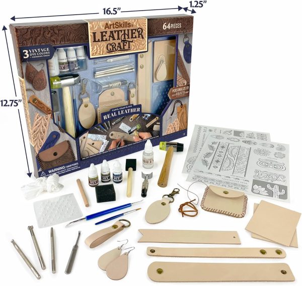 ArtSkills Leather Working Kit for Beginners with Leather Tools, Dyes, and Leather Stamps, Leather Crafting Kits for Adults & Teens, 64 pc - Image 8