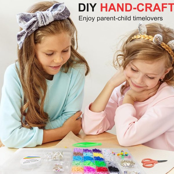 Redtwo 6200 Pcs Clay Beads Bracelet Making Kit, Flat Round Polymer Heishi Friendship Bracelet Jewelry Kit with Charms and Elastic Strings for Girls 8-12 Gifts for Kids - Image 4
