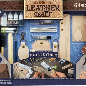 ArtSkills Leather Working Kit for Beginners with Leather Tools, Dyes, and Leather Stamps, Leather Crafting Kits for Adults & Teens, 64 pc