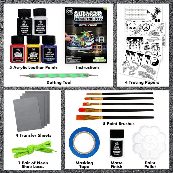Craft It Up Sneaker Painting Kit Complete Shoe Paint Kit for Sneakers- Paint, Brushes, Tape & More Included- Shoe Customization Kit - Image 2
